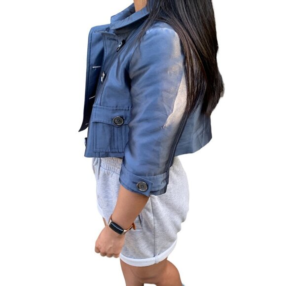 RARE 2007 Silk Cropped Burberry Jacket Size 6 Blue - Picture 6 of 16